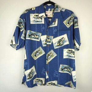 Hickory Perry Blue Fish Short Sleeve Button Up Shirt Size‎ Medium